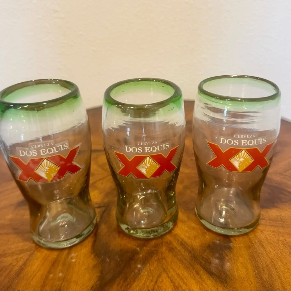 3 Dos Equis XX Hand Blown Beer Glass Set Excellent Condition - Picture 1 of 7